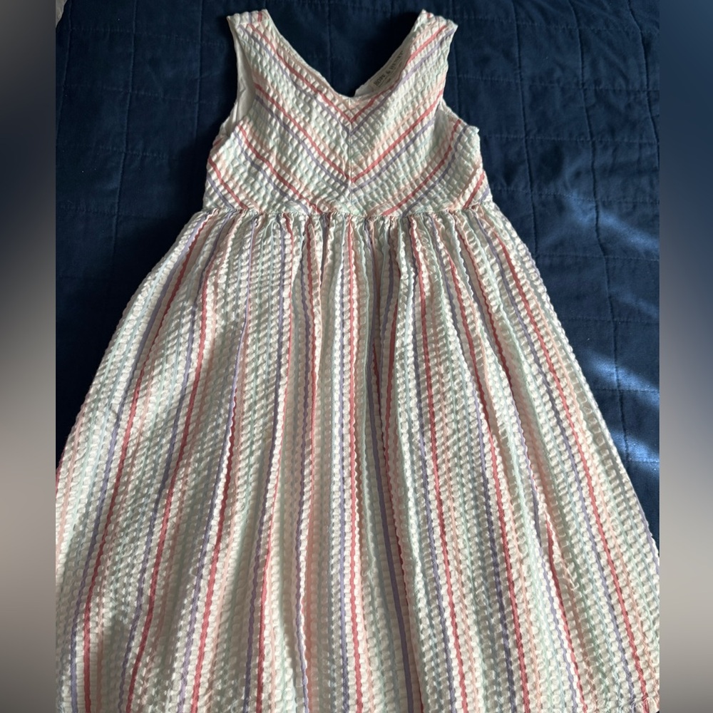 Striped Kids Dress - Cream with Multicolor Stripes